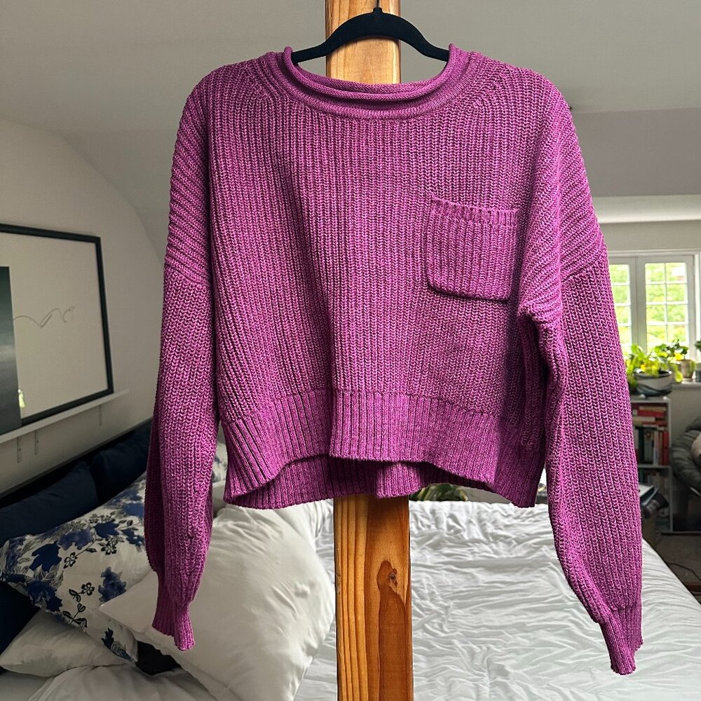 Gap Shaker-Stitch Pocket Sweater, Purple, Size M